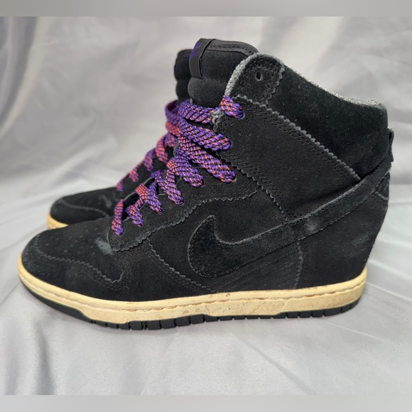 Nike Dunk Sky High Black Suede Court Purple Hidden Wedge Women’s Size 7.5 - Picture 1 of 9